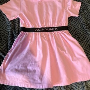 Dolce & Gabbana Pink Dress with Black Logo Waistband